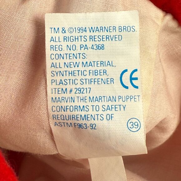 VTG 1994 Applause Marvin The Martian Plush 12" Puppet Warner Bros Looney Tunes - Picture 6 of 8